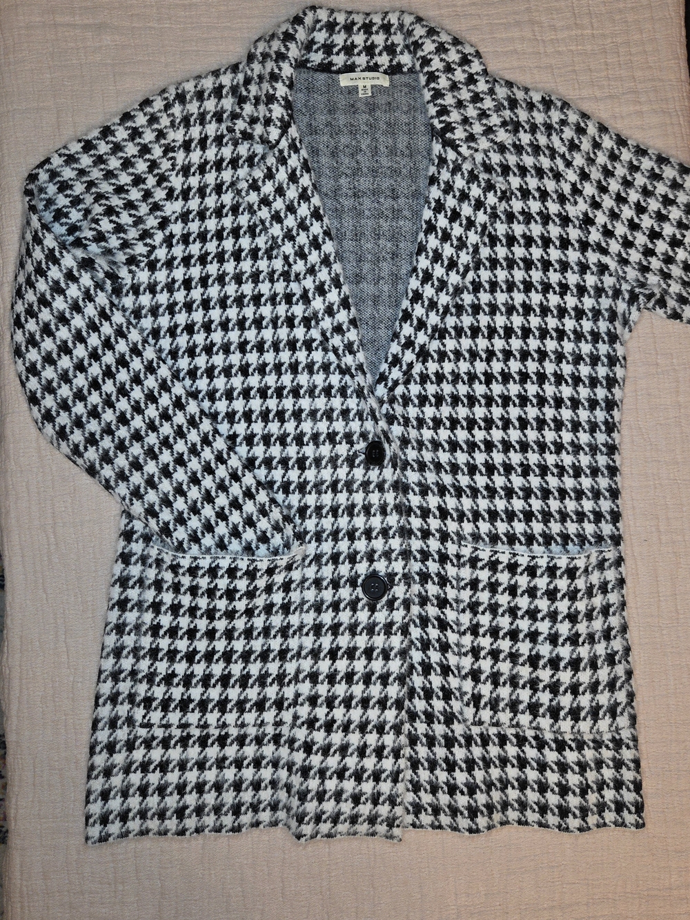 Max Studio Black & White Houndstooth Knit Blazer